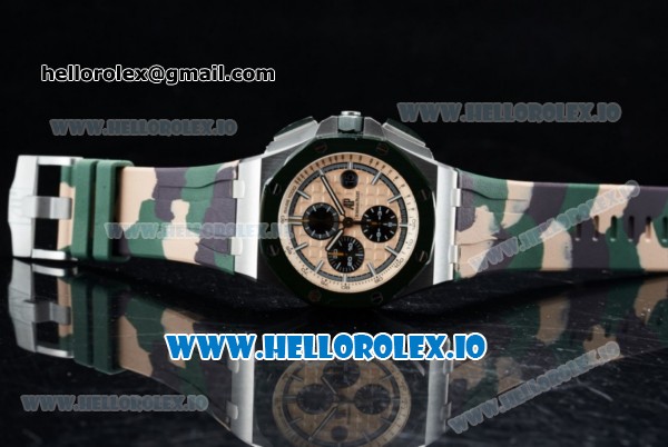 Audemars Piguet Royal Oak Offshore 2018 SIHH "Combat" Clone AP Calibre 3126 Automatic Steel Case Apricot Dial With Stick Markers Green Rubber Strap - 1:1 Original (JF) - Click Image to Close